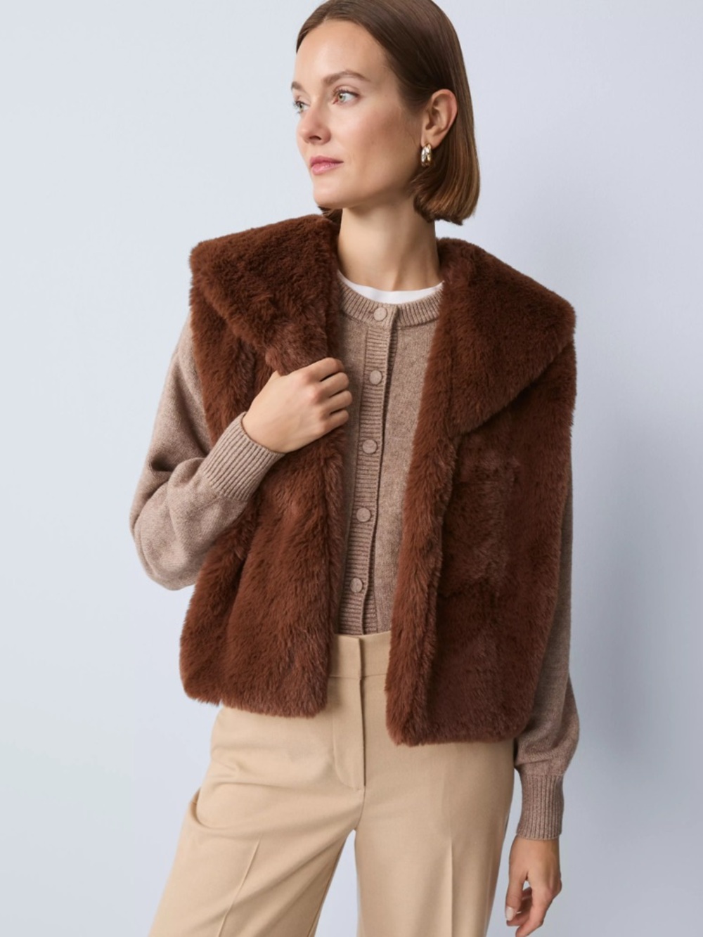 Ann Taylor Brown Faux Fur Vest Size M/L NWT